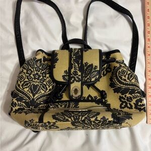 Spartina 449 Linen Leather Floral Drawstring Backpack Boho